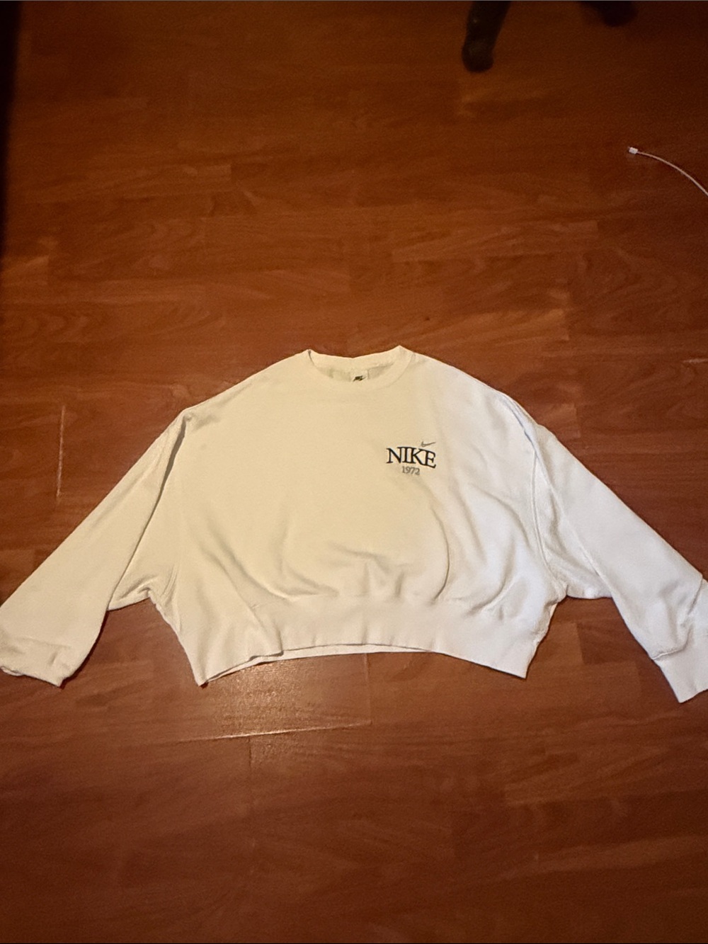 Nike Women's Cream Cropped Crew Sweatshirt with Small Logo